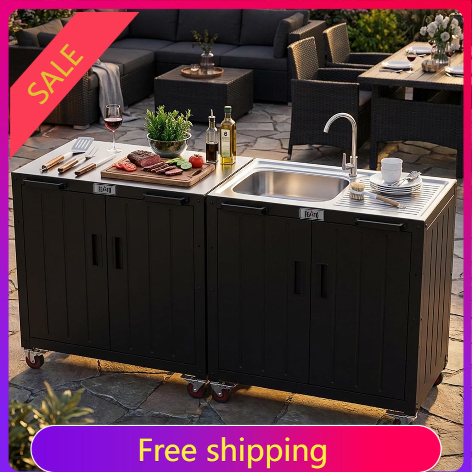 Home Improvement K&B Construction - Outdoor Kitchen Island with Stainless Steel