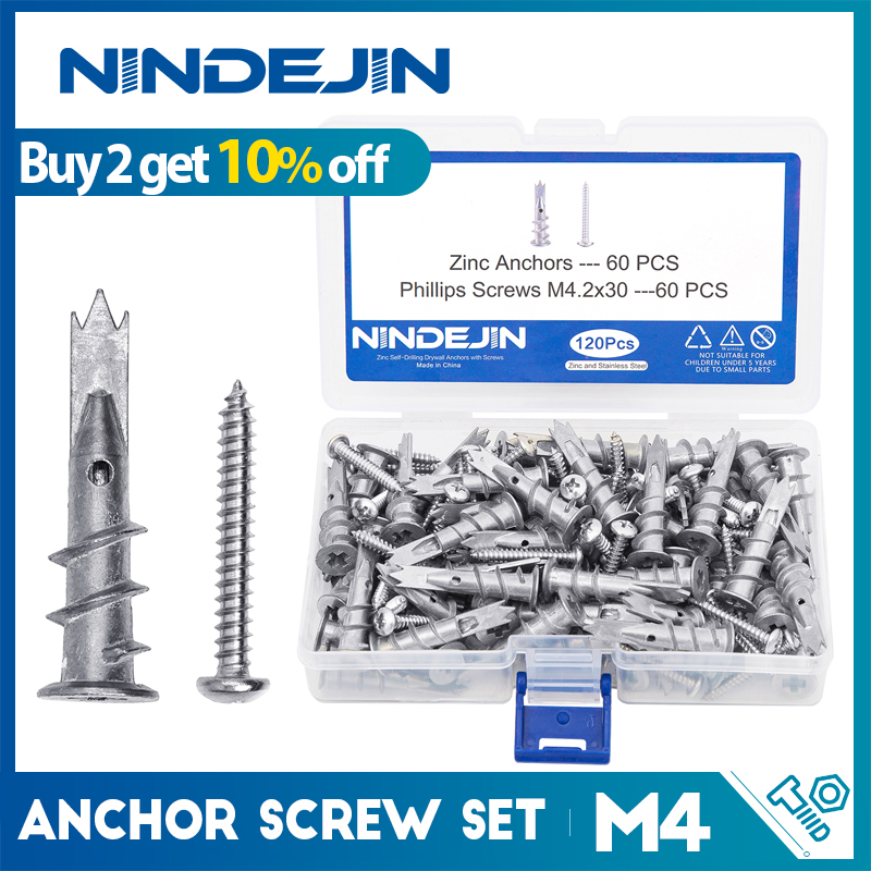 Drywall Anchor Screw - NINDEJIN 120pcs/set Self Drilling Anchor Zinc